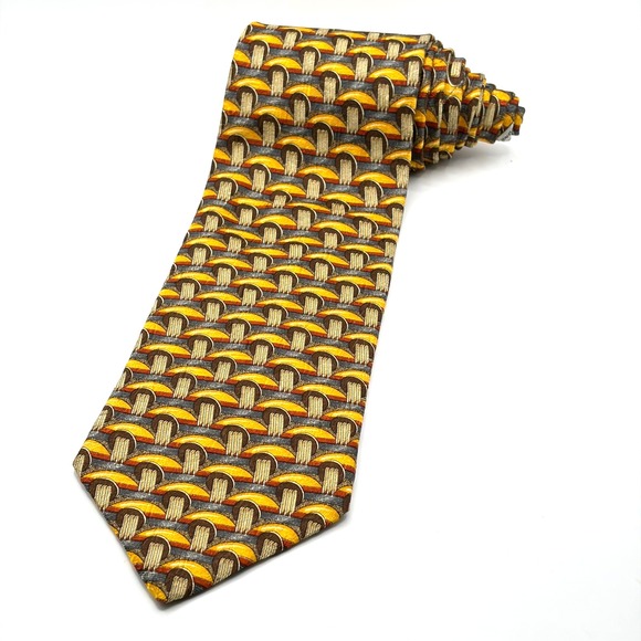 Ermenegildo Zegna Other - Ermenegildo Zegna Silk Tie Mens Yellow Brown Geometric Abstract Made in Italy‎
